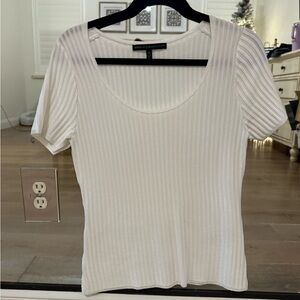 White House Black Market White Ribbed Tee